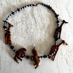 African Beaded Necklace with Safari Animals